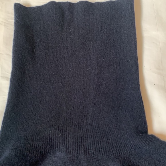 Deep blue cashmere tunic  turtleneck w wide black lace band across hem slits EUC - Picture 2 of 7